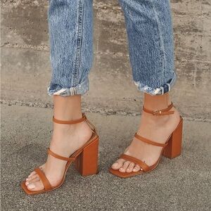 Lulus Mabie Cognac Ankle Strap High Heel Sandals